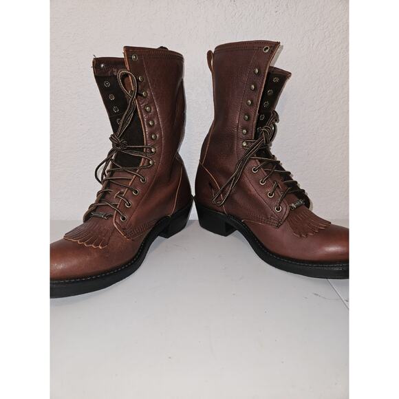 New! Double-H Womens 9 M Boots Kiltie Lace Up Lacer DH9965 Brown Leather Cowgirl - Picture 5 of 11